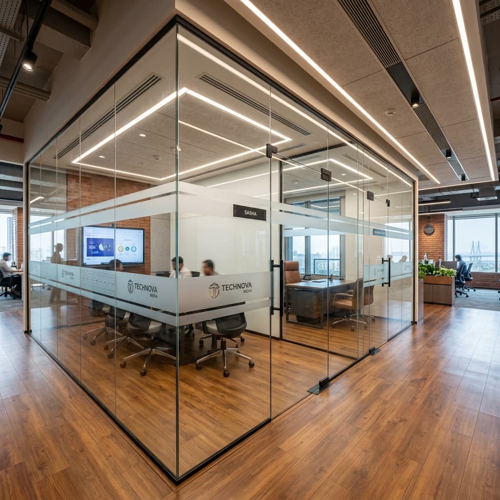 Modern glass partition office interior
