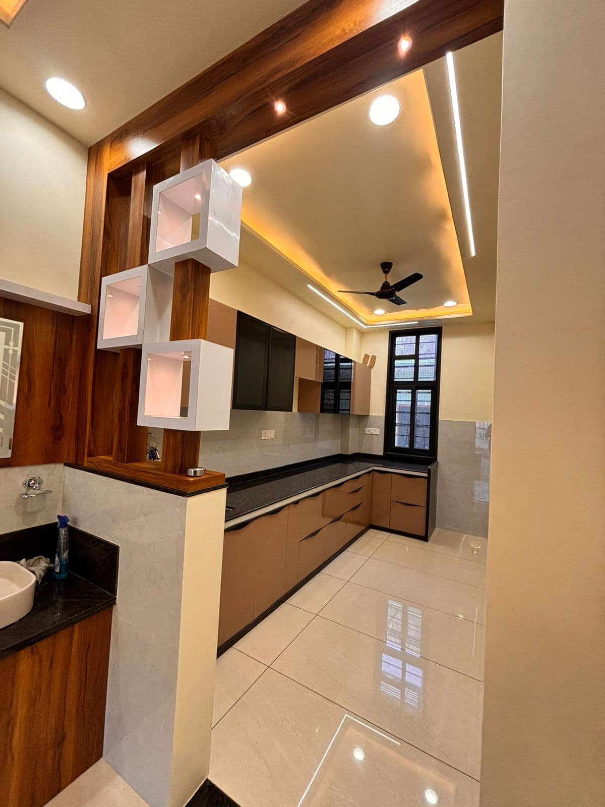 Drawing room with grey sofa & wooden floor